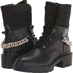 Nine West Women's IHAD3 Lace Up Chain Combat Boots Booties Shoe Size 11 M Black